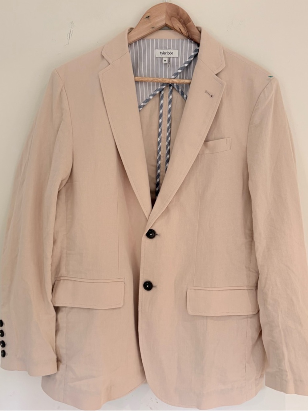 Tyler Boe Light Beige Linen Cotton Two-Button Men's Unlined Blazer Sz M